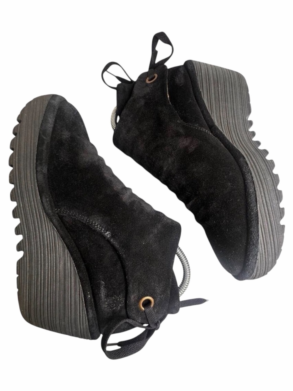Fly London Black Suede Wedge Ankle Boots Platform Comfort EU 38 US 7.5